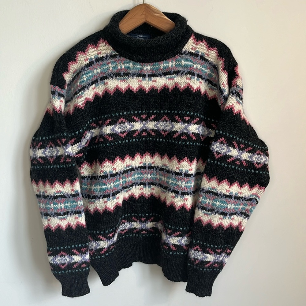 Vintage Woolrich Charcoal and Pink Pure Wool Sweater and Mohair Sweater Size L